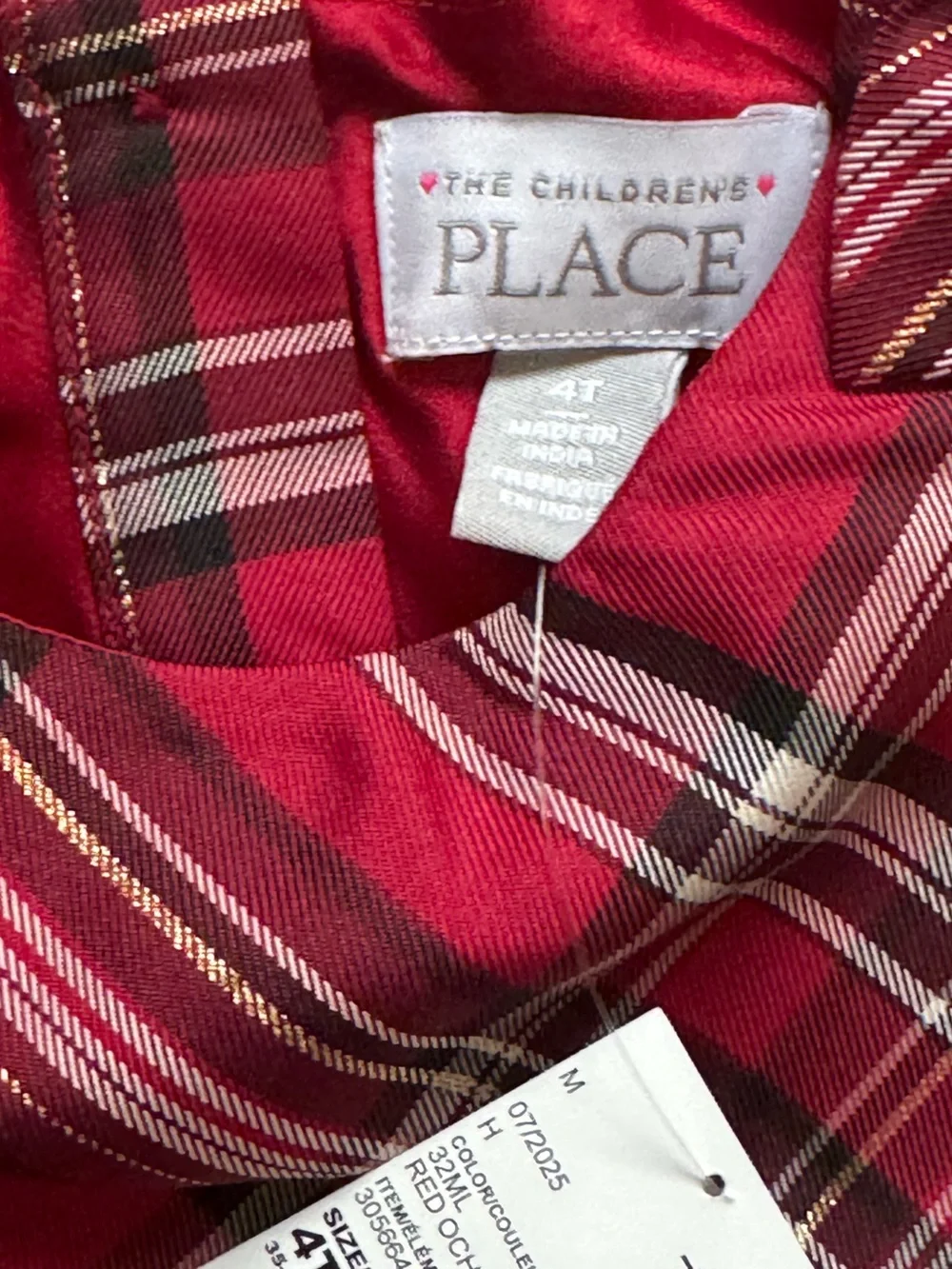 The children's place Red Plaid Holiday Dress 4T
